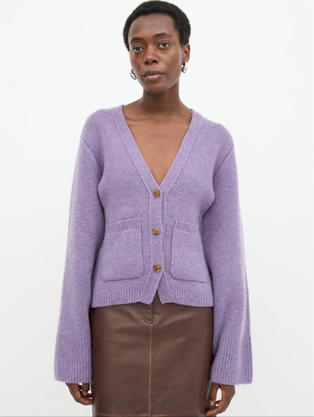 Khaite Lavender Cashmere Wide Sleeve Cardigan